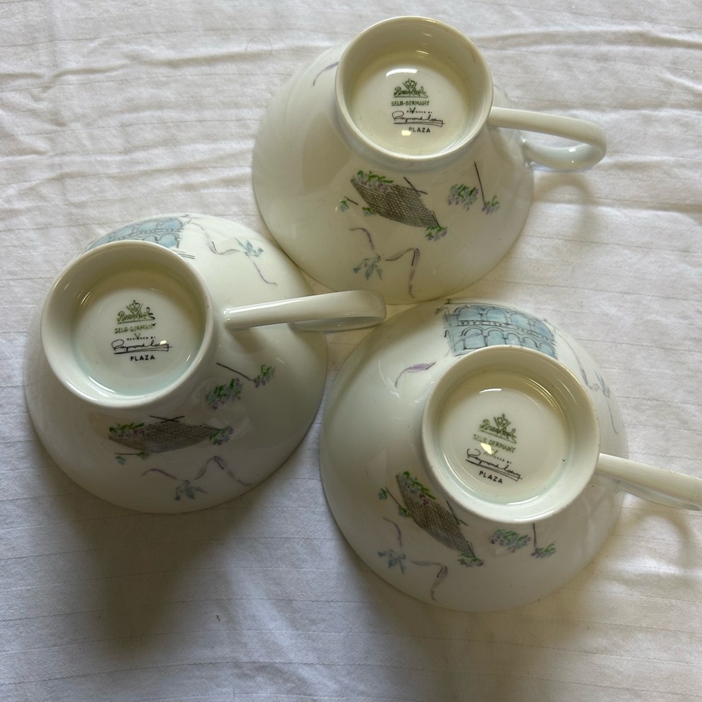 3 piece tea cups Artist Raymond Loewry, Selb Germany, City Plaza, Mid Century